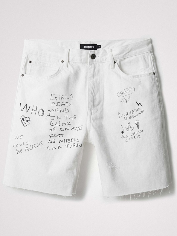 Desigual Weiße gemusterte Jeansshorts für Herren Desigual Ray