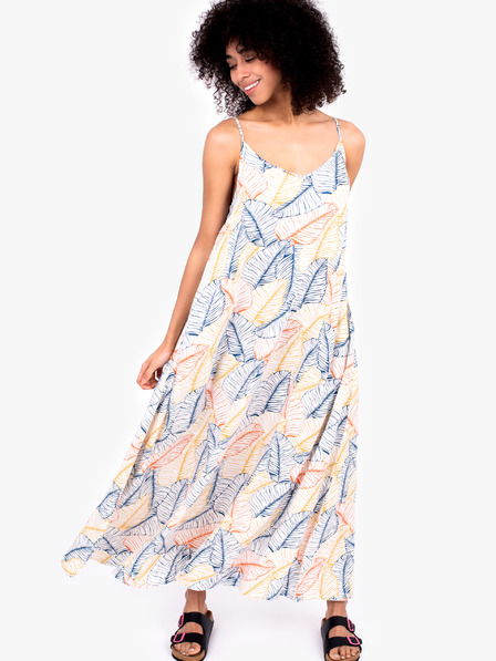 Brakeburn Weißes gemustertes langes Trägerkleid für Damen Brakeburn