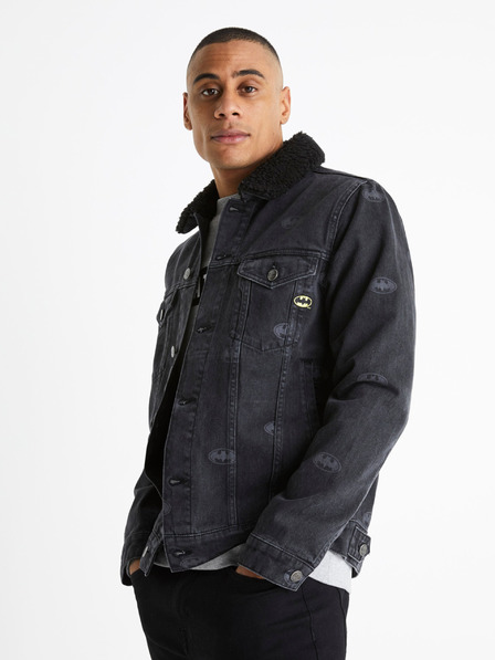 Celio Schwarze Herren-Jeansjacke mit Kunstpelz Celio Batman