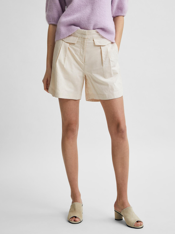 Selected Femme Cremefarbene Leinen-Shorts mit hohem Bund Selected Femme Cecilie