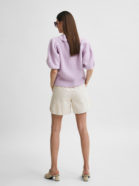 Selected Femme Cremefarbene Leinen-Shorts mit hohem Bund Selected Femme Cecilie