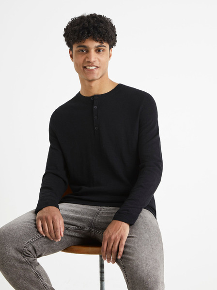 Celio Schwarz gestromtes Herren-T-Shirt Celio Behenley