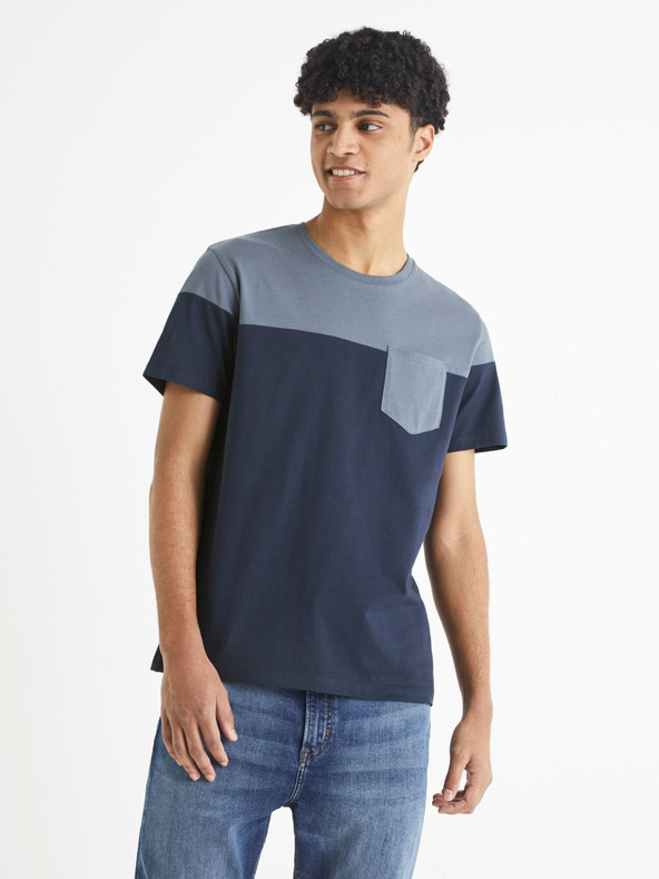 Celio Blaues Herren-T-Shirt mit Tasche Celio Becolored