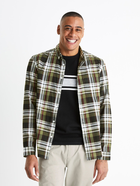 Celio Weiß-schwarz kariertes Herrenhemd Celio Bapop