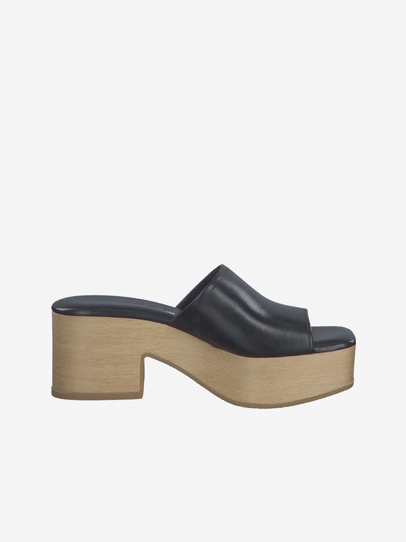 Tamaris Schwarze Pantoffeln mit Absatz aus Leder Tamaris