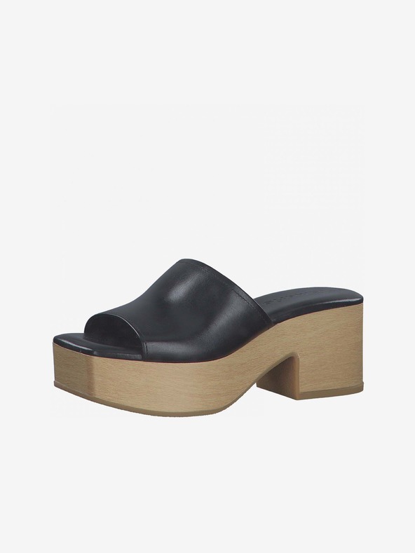 Tamaris Schwarze Pantoffeln mit Absatz aus Leder Tamaris