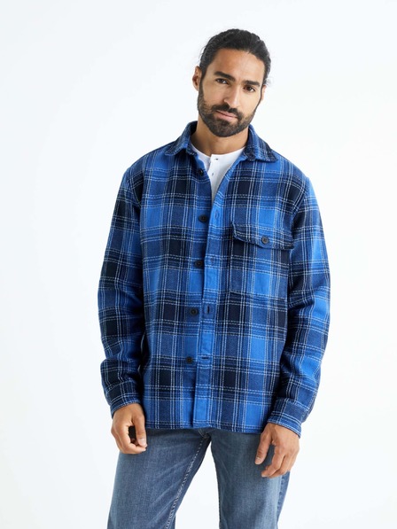 Celio Blau kariertes Herrenhemd Celio Bazur
