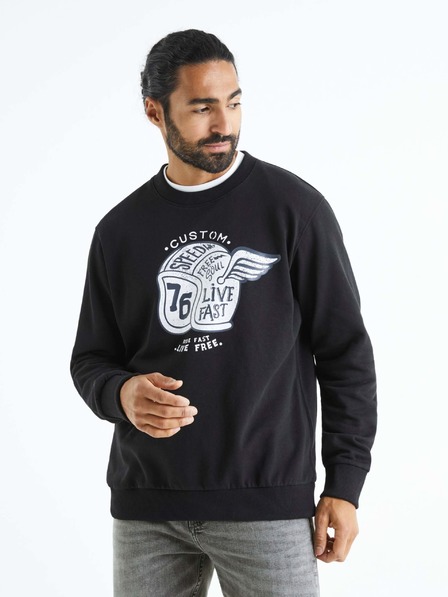 Celio Schwarzes bedrucktes Herren-Sweatshirt Celio Beprice