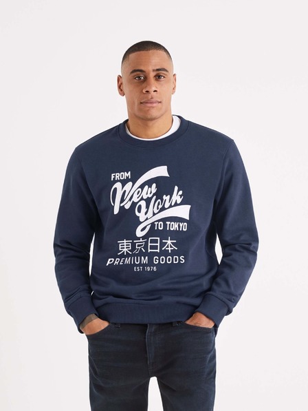 Celio Dunkelblaues Herren-Sweatshirt mit Druck Celio Beprice