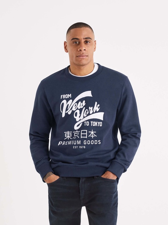 Celio Dunkelblaues Herren-Sweatshirt mit Druck Celio Beprice