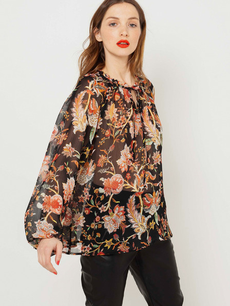 CAMAIEU Schwarze lockere Bluse mit Blumenmuster CAMAIEU