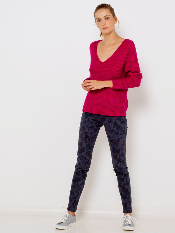 CAMAIEU Dunkelblaue gemusterte Slim Fit Hose CAMAIEU