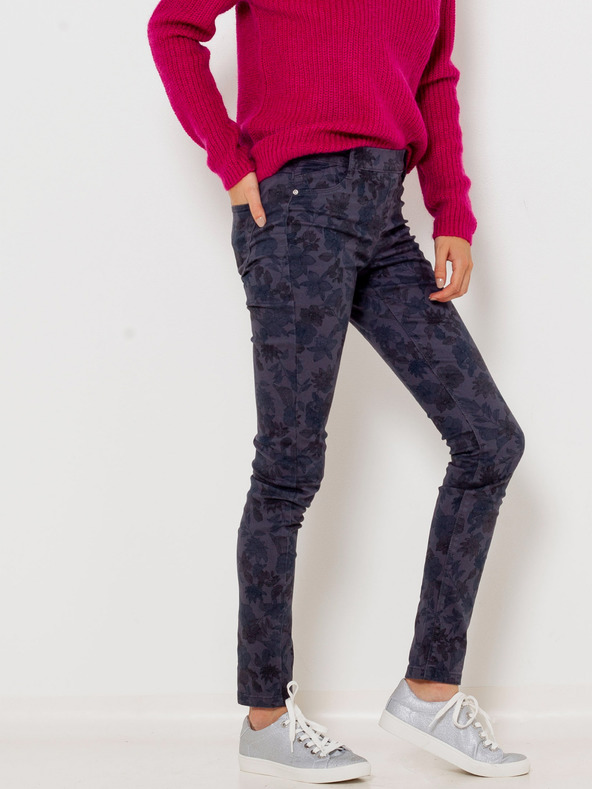 CAMAIEU Dunkelblaue gemusterte Slim Fit Hose CAMAIEU