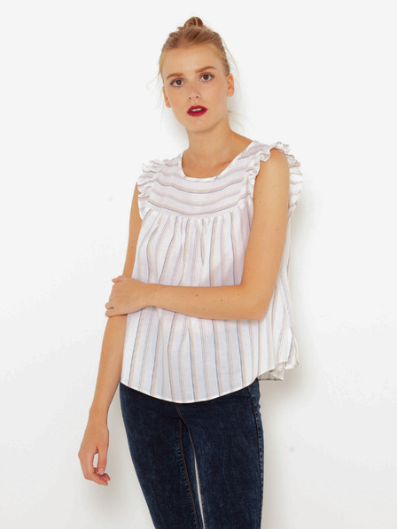 CAMAIEU Weiß gestreifte Bluse mit Rüschen CAMAIEU