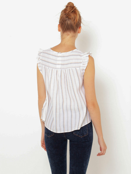 CAMAIEU Weiß gestreifte Bluse mit Rüschen CAMAIEU