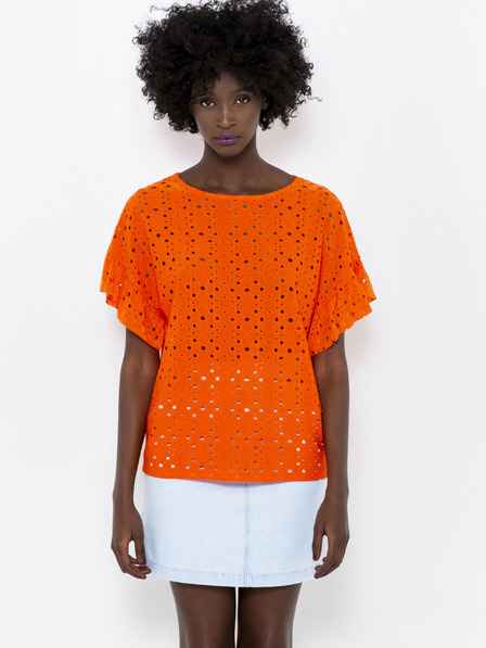 CAMAIEU Orangefarbene Bluse mit Madeira CAMAIEU