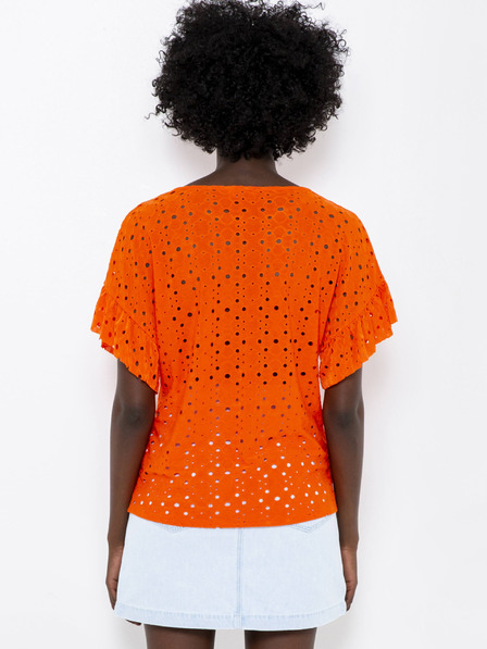 CAMAIEU Orangefarbene Bluse mit Madeira CAMAIEU