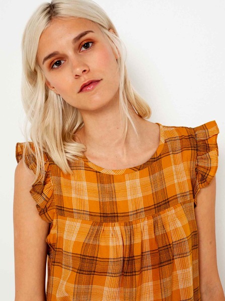 CAMAIEU Orange karierte Bluse CAMAIEU