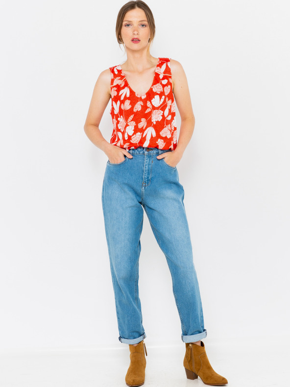 CAMAIEU Orange geblümte Leinenbluse CAMAIEU