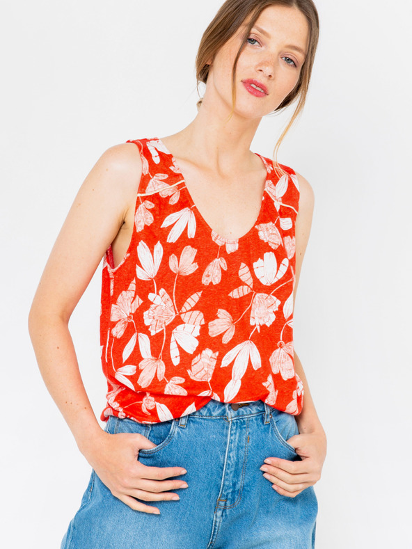 CAMAIEU Orange geblümte Leinenbluse CAMAIEU