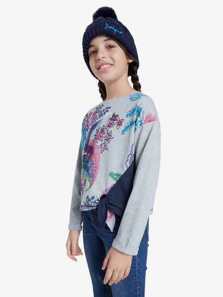 Desigual Blau-grau gemustertes Mädchen-T-Shirt mit Desigual Edimburgo-Krawatte