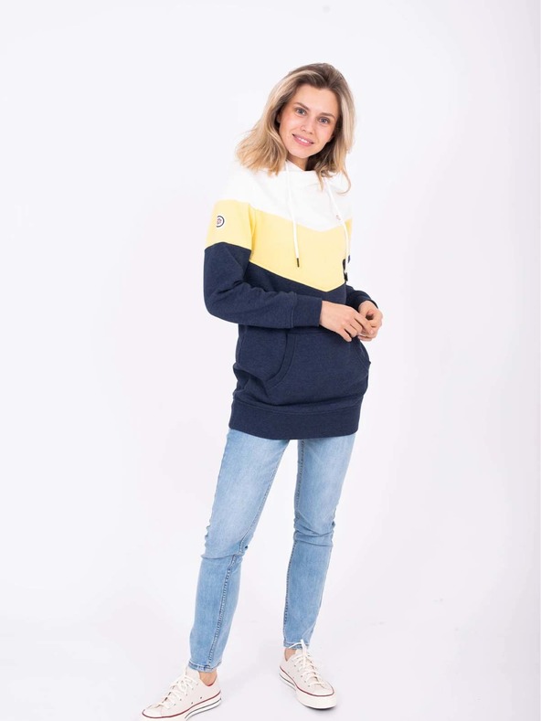 Brakeburn Gelb-blau gestreifter Damen-Kapuzenpullover Brakeburn