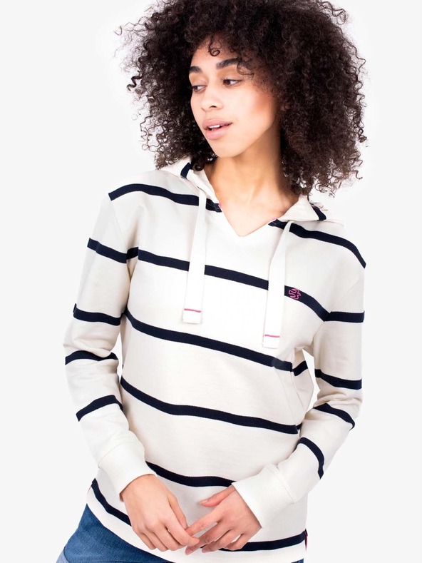 Brakeburn Blau-weiß gestreifter Damen-Kapuzenpullover Brakeburn