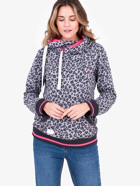Brakeburn Rosa und grau gemusterter Damen-Kapuzenpullover Brakeburn