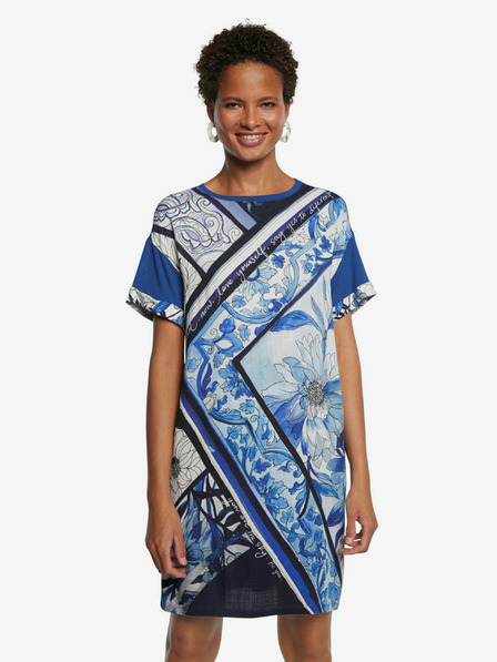 Desigual Blaues geblümtes Kleid Desigual Vest Solimar