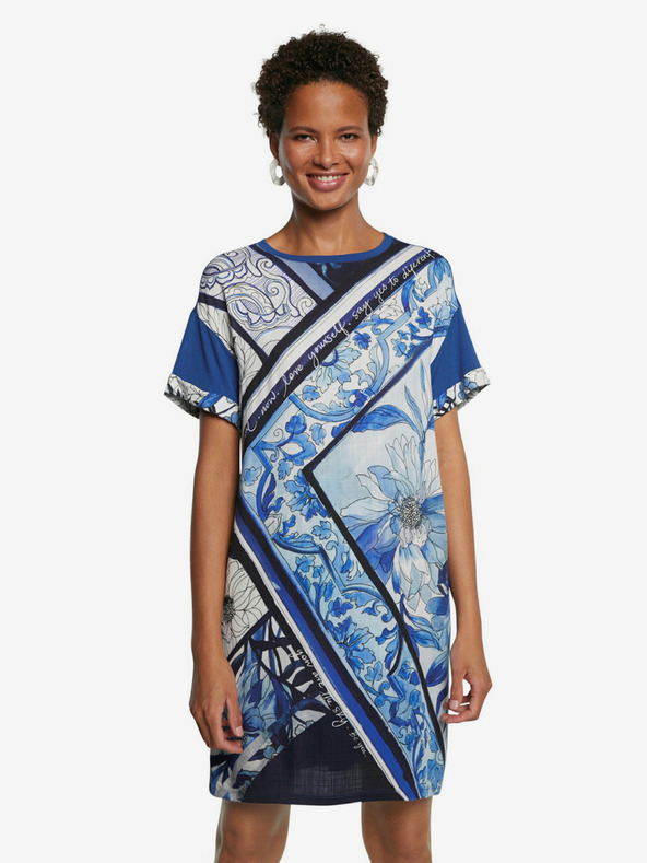 Desigual Blaues geblümtes Kleid Desigual Vest Solimar