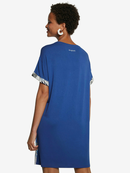 Desigual Blaues geblümtes Kleid Desigual Vest Solimar
