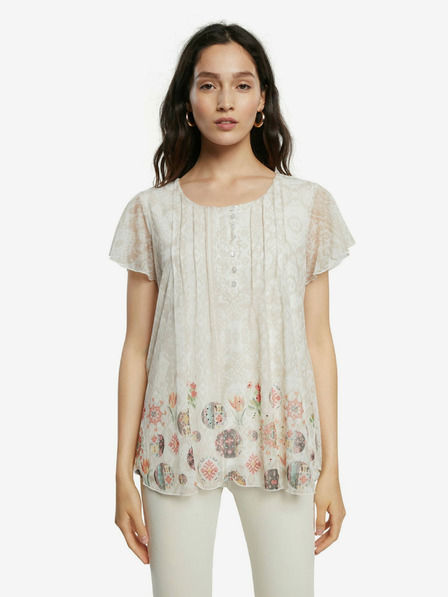 Desigual Desigual TS Norte Creme Gemustertes T-Shirt für Frauen