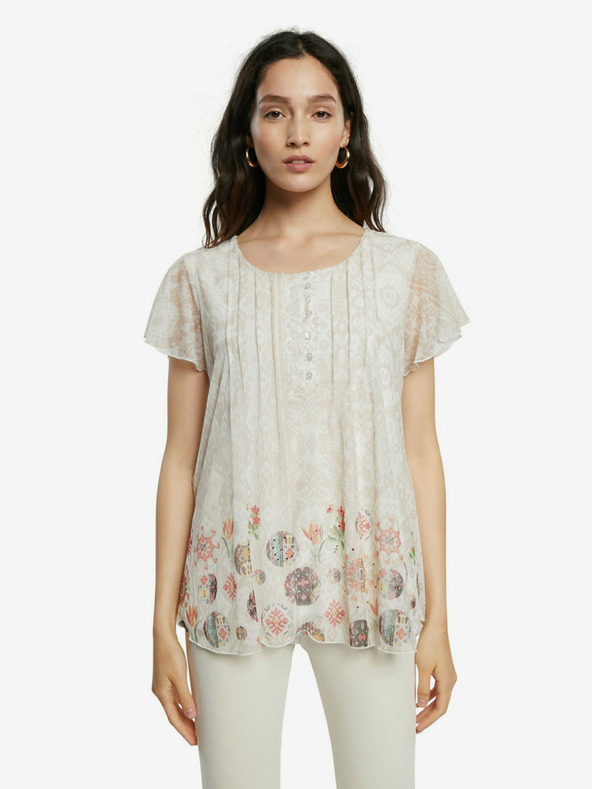 Desigual Desigual TS Norte Creme Gemustertes T-Shirt für Frauen