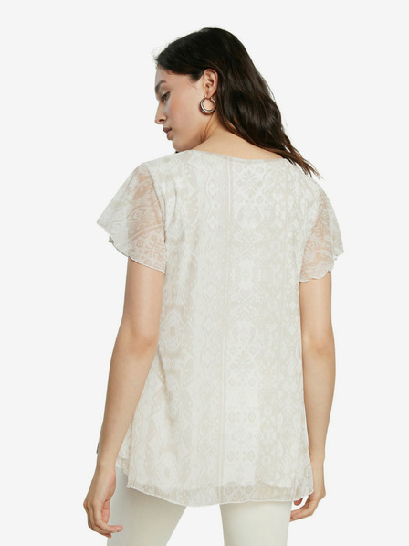 Desigual Desigual TS Norte Creme Gemustertes T-Shirt für Frauen