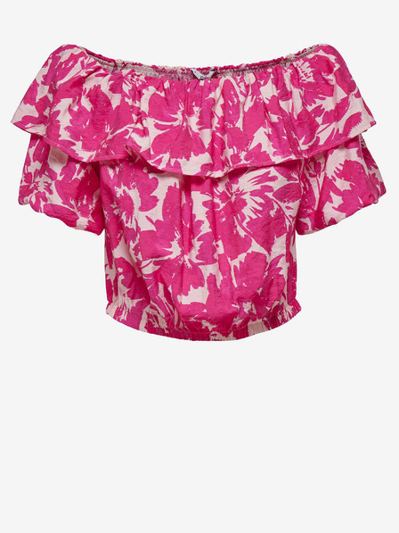ONLY Weiß-rosa geblümte Bluse mit Rüsche ONLY Petra