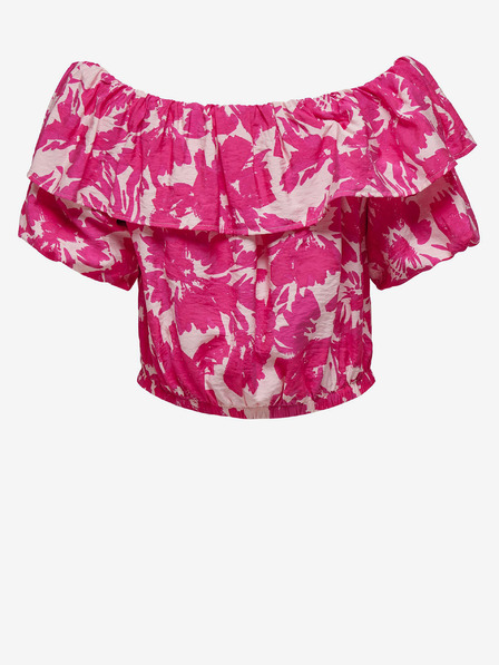 ONLY Weiß-rosa geblümte Bluse mit Rüsche ONLY Petra
