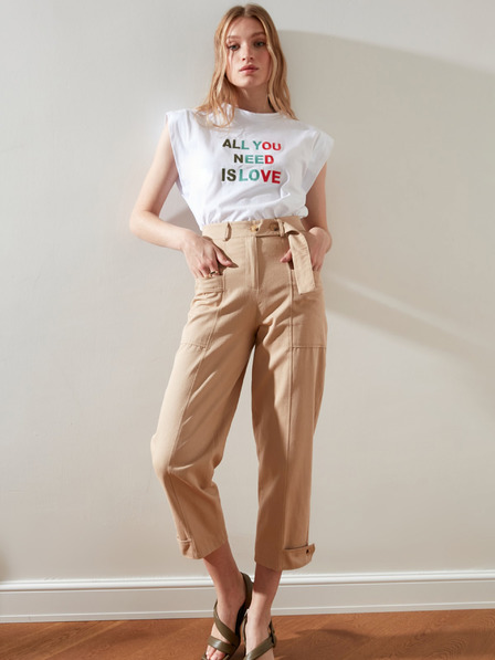 Trendyol Beige Damen-Cropped-Hose mit Taschen Trendyol