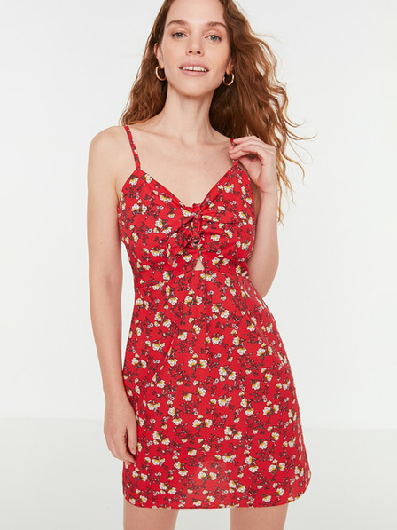 Trendyol Rotes geblümtes kurzes Trägerkleid für Damen Trendyol