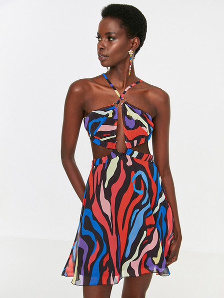 Trendyol Trendyol Blau und Rot Gemustertes Krawattenkleid für Damen