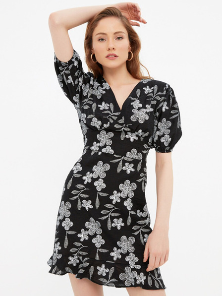 Trendyol Schwarzes Kurzes Kleid mit Blümchenmuster Trendyol