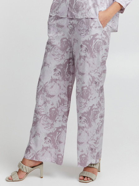 ICHI Weiße und lila Damenhose mit Blumenmuster ICHI