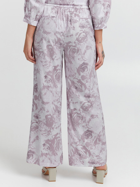 ICHI Weiße und lila Damenhose mit Blumenmuster ICHI