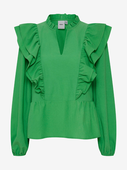 ICHI Grüne Damenbluse mit Rüschen ICHI