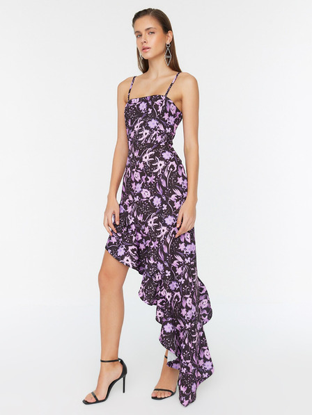 Trendyol Lila Floral gerafftes Kleid Trendyol