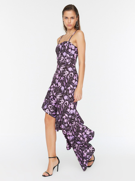 Trendyol Lila Floral gerafftes Kleid Trendyol