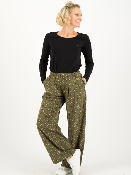 Blutsgeschwister Khaki Gemusterte Damen-Weitbeinhose Blutsgeschwister Nut Of Mud