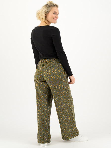 Blutsgeschwister Khaki Gemusterte Damen-Weitbeinhose Blutsgeschwister Nut Of Mud