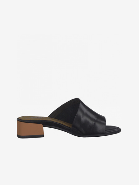 Tamaris Schwarze Pantoffeln mit Absatz aus Leder Tamaris
