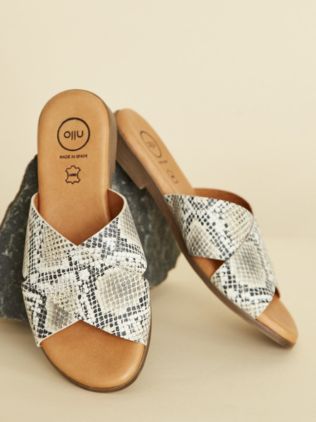 Ojju Graue Lederslipper mit Schlangenmuster OJJU