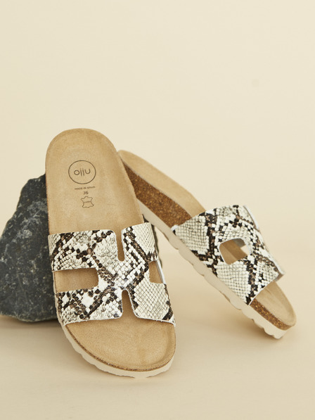 Ojju Beige Damen-Pantoffeln mit Schlangenmuster OJJU